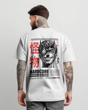 White Anime Devil Printed Oversized