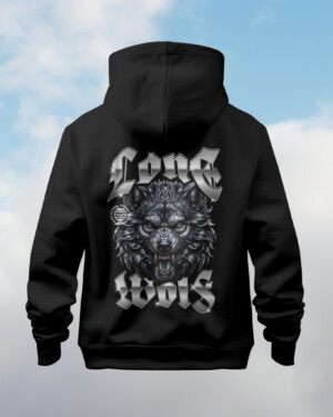 Black Lone Wolf Printed Hooded Sweatshirt