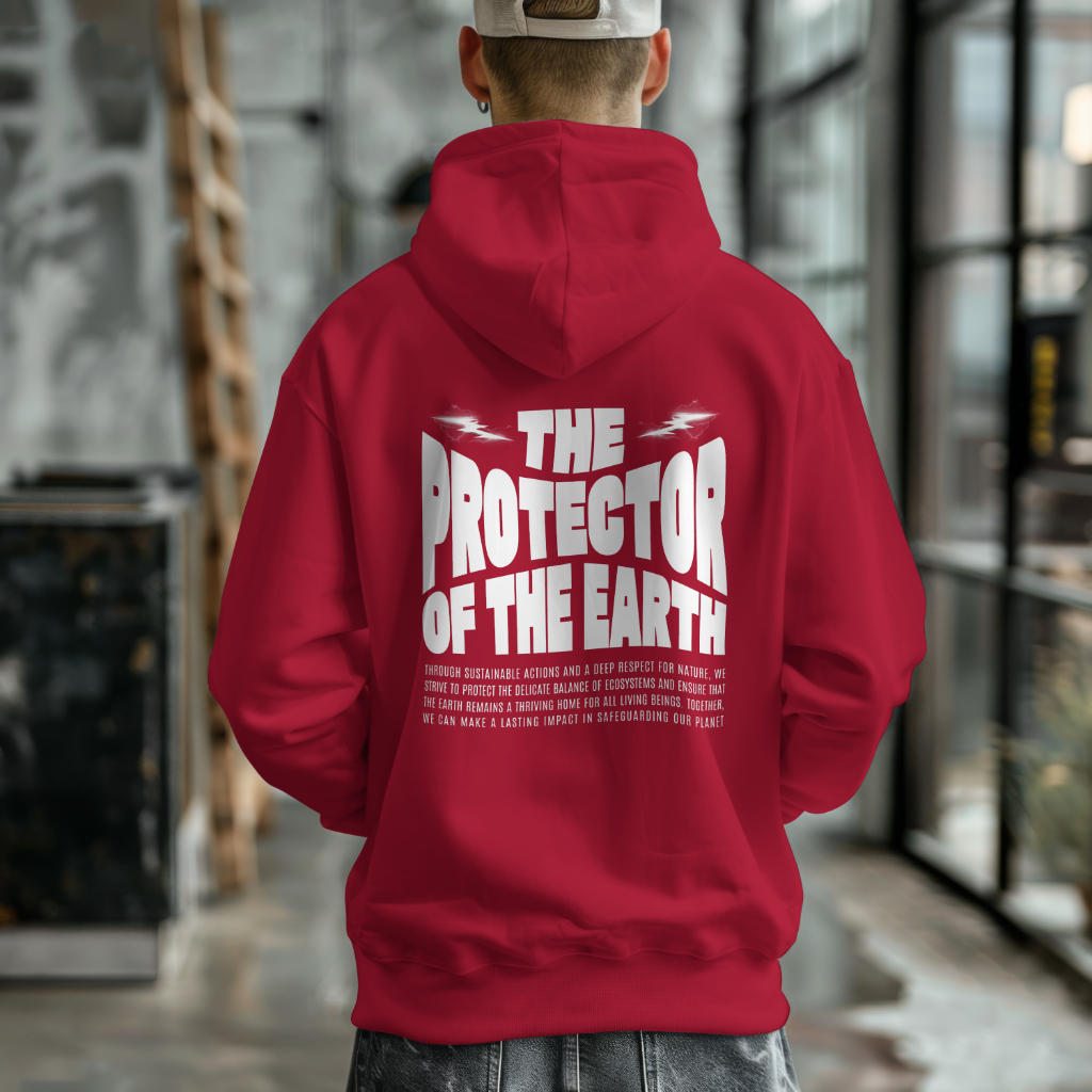 Red Protector Earth Printed Hooded Sweatshirt - Falkore