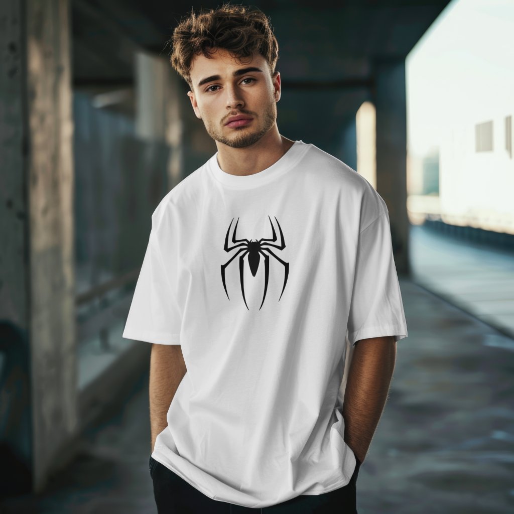 Spiderman White front and back Printed Oversized - Image 2