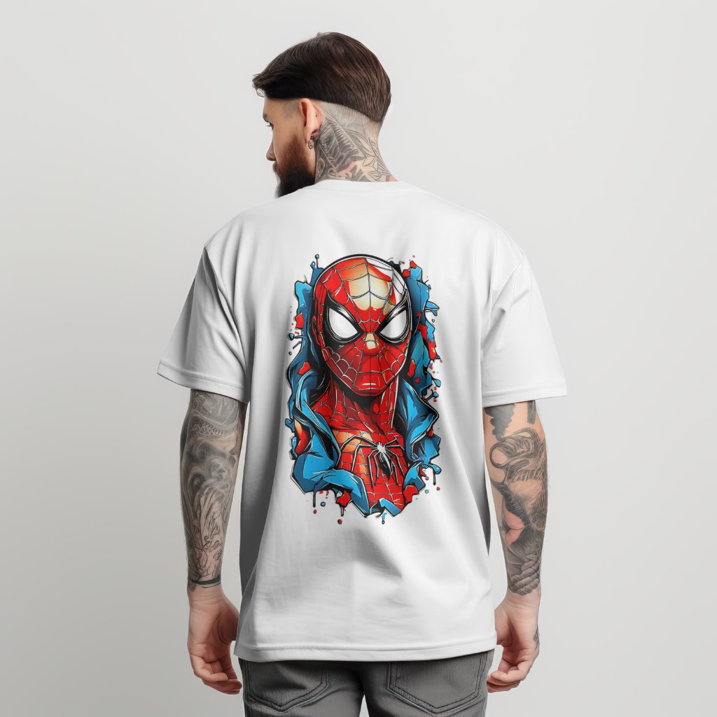 Spiderman White front and back Printed Oversized