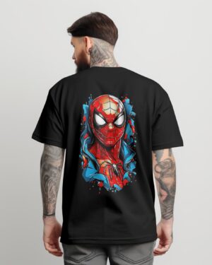 Spiderman Black Front and Back Printed Oversized