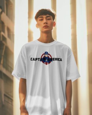 Captain America White Front and Back Printed Oversized