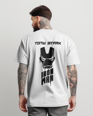 Tony Stark White Front and Back Printed Oversized
