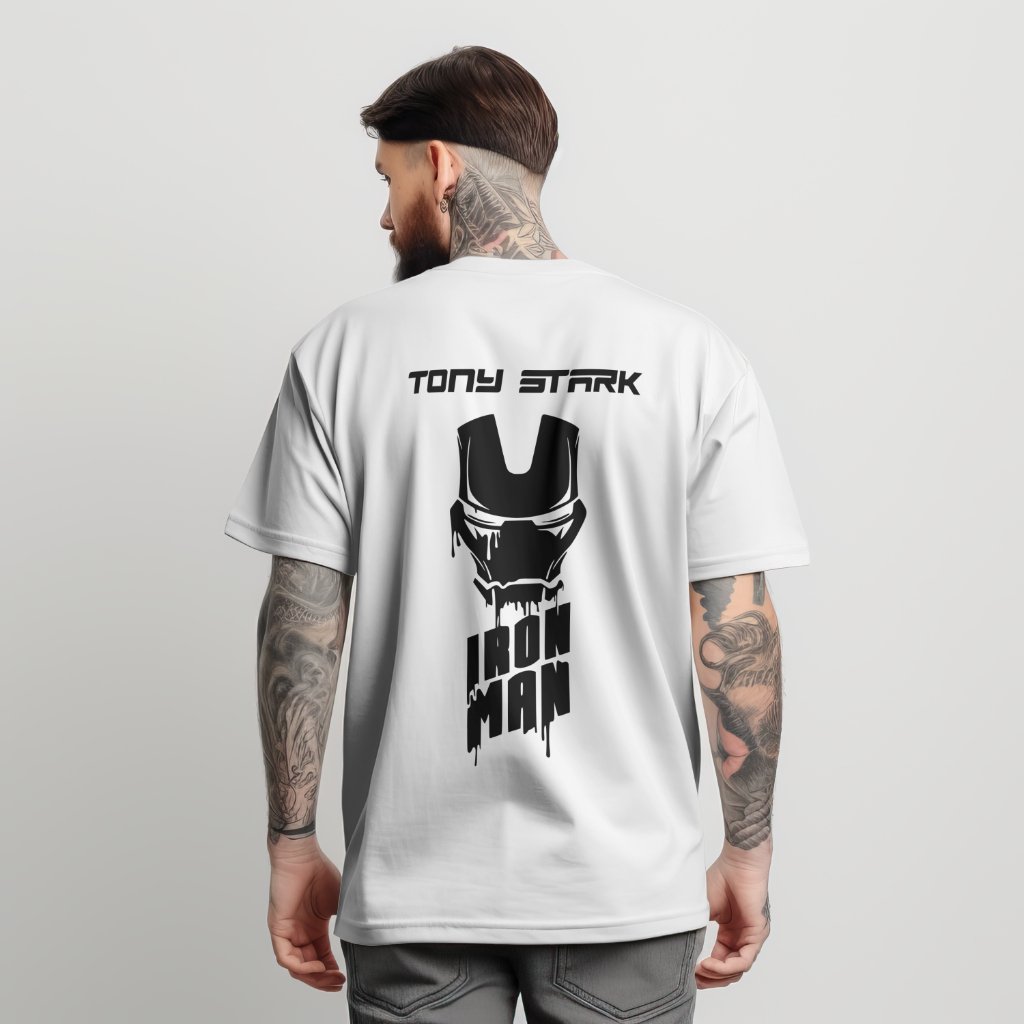 Tony Stark White Front and Back Printed Oversized