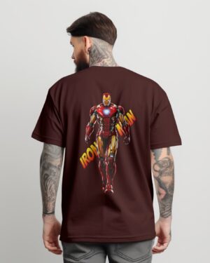 Iron Man Brown Front and Back Printed Oversized