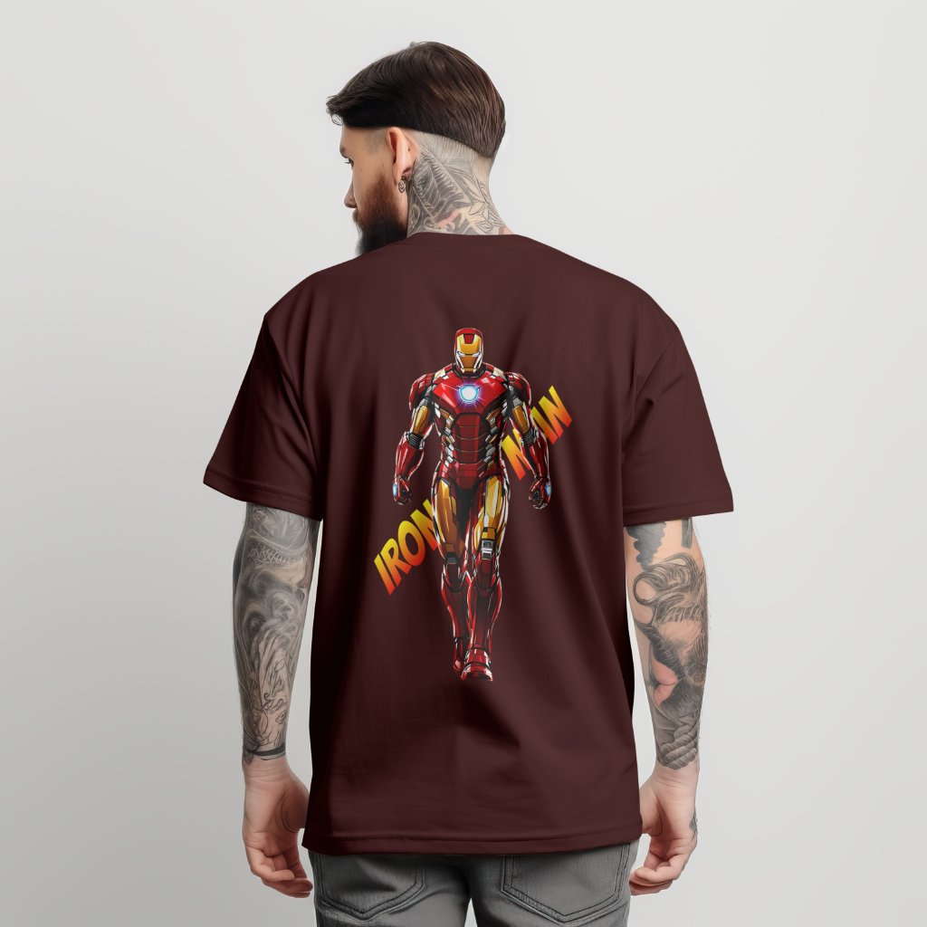 Iron Man Brown Front and Back Printed Oversized