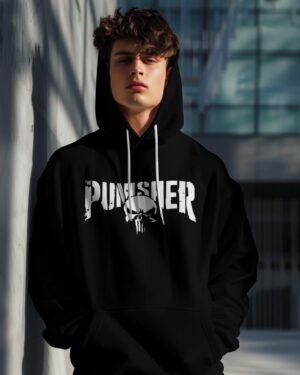 The Punisher Black Front and Back Printed Hooded Sweatshirt