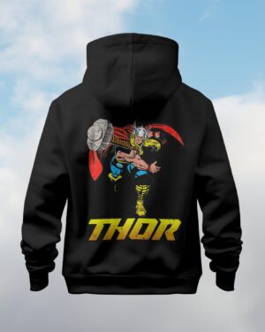 Thor Black Front and Back Printed Hooded Sweatshirt